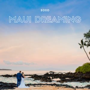 couple on the beach at sunrise for their wedding day